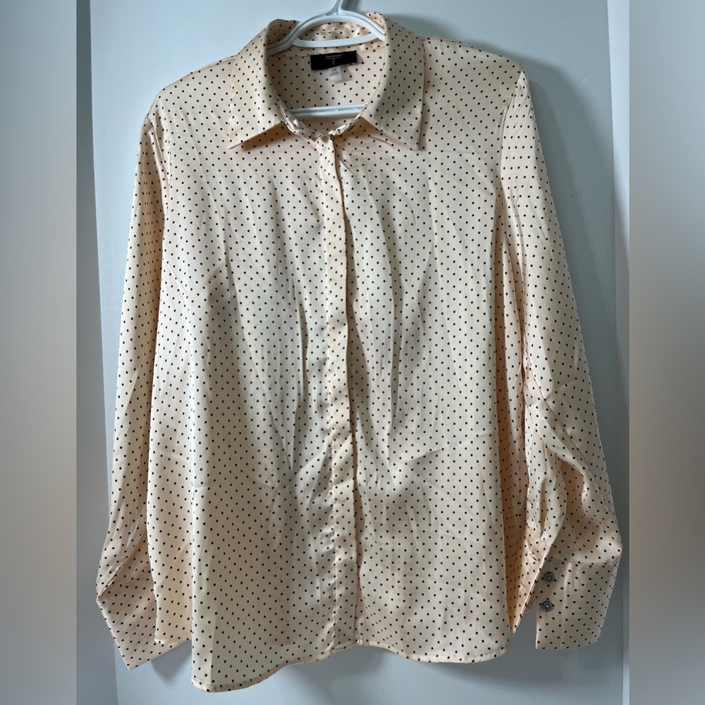 Tahari Polka Dot Satin Blouse Large